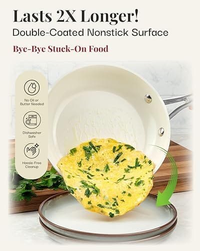 Gotham Steel 12 Pc Pots and Pans Set Non Stick Cookware Set, Pot and Pan Set, Kitchen Cookware Sets, Ceramic Cookware Set, Nonstick Cookware Set, Pot Set with Lids, Dishwasher Safe, Cream White - Image 4