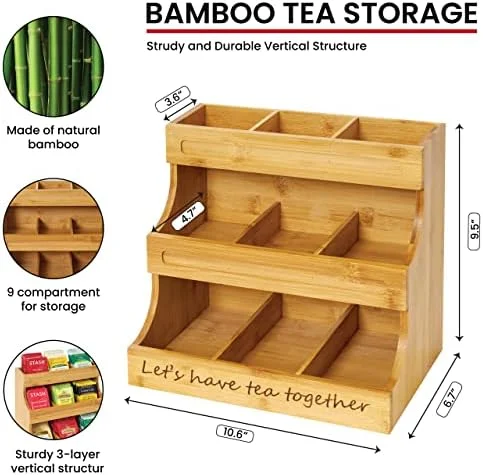 NHZ Tea Bag Holder Bamboo 3 Tier, Tea Holder for Tea Bags Organizer Over 180 Tea Bags Storage Cabinet and Counter. It's Can Hold Tea Bags, Coffee Pod, Sugar. - Image 5