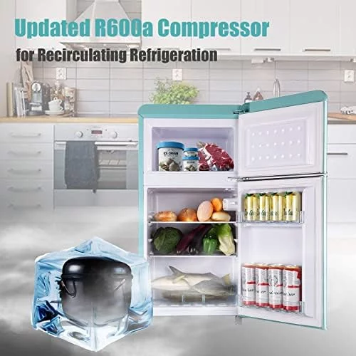 WANAI Compact Refrigerator 3.2 Cu.Ft Classic Retro 2 Door Mini Refrigerator Adjustable Remove Glass Shelves Suitable for Dorm Garage and Office - Image 6