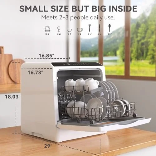 Portable Countertop Dishwasher, 5 Washing Programs Mini Dishwasher with 5L Built-in Water Tank & Inlet Hose, For apartments - Image 4