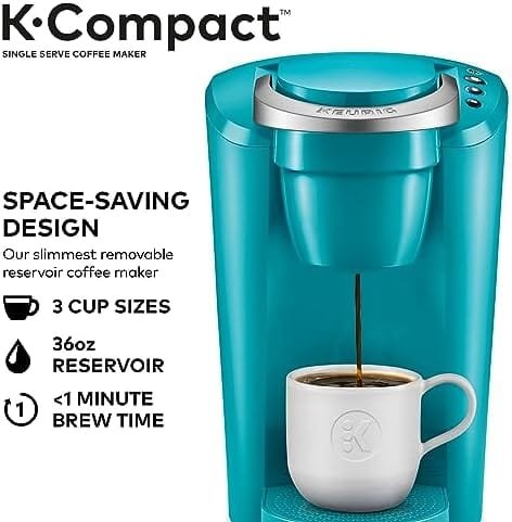 Keurig K-Compact Coffee Maker, Single Serve K-Cup Pod Coffee Brewer, Turquoise - Image 3