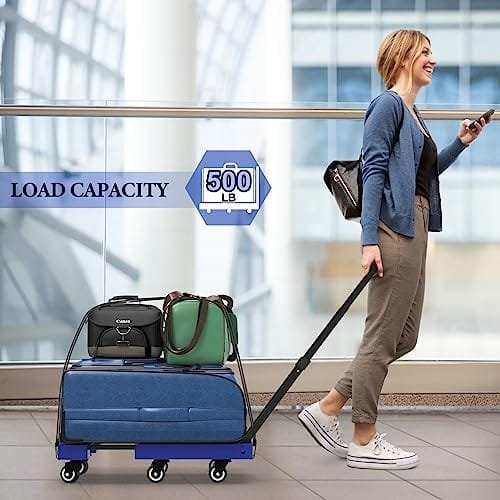 SOYO Folding Hand Truck, 500lbs Heavy Duty Dolly, Portable 6 Wheels Collapsible Luggage Cart with 2 Elastic Ropes for Moving, Travel, Shopping, House Office Use, Blue - Image 5