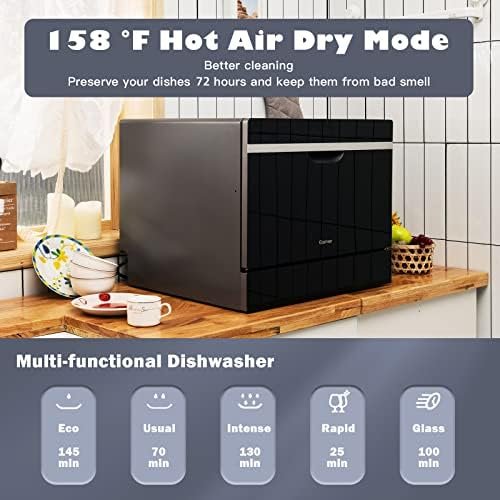 COSTWAY Countertop Dishwasher, 6 Place Settings Built-in Dishwasher with 72 H Preserve, Air Dry Function, LED Touch Control and 5 Washing Programs, Dish Washer for Small Apartments, Dorms, Boats, RVs - Image 4