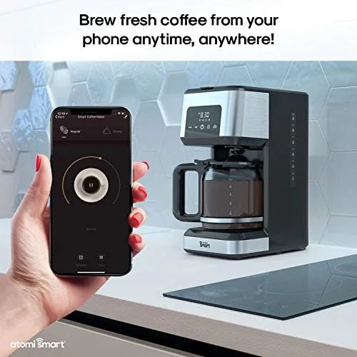 Atomi Smart WiFi Coffee Maker - No-Spill Carafe Sensor, Black/Stainless Steel, 12-Cup Carafe, Reusable Filter, Customization Features, Control with Voice or App, Works with Alexa and Google Assistant - Image 4