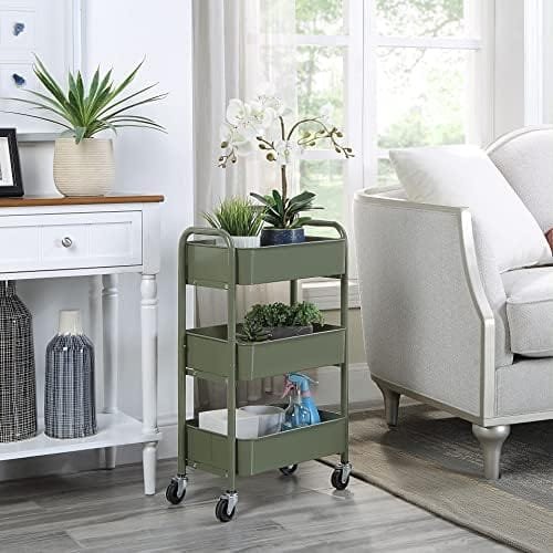 SunnyPoint 3-Tier Delicate Compact Rolling Metal Storage Organizer - Mobile Utility Cart Kitchen/Under Desk Cart with Caster Wheels (Army, Compact (15.5" X 26.8" X 10.27")) - Image 3