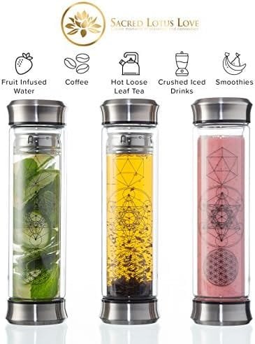 Sacred Lotus Love Double-Walled Glass Tea Infuser Bottle - Portable Travel Mug with Strainer and Sleeve for Loose Leaf Tea, Coffee, Smoothies - Insulated Tumbler with Lid for Hot and Iced Beverages - Image 3