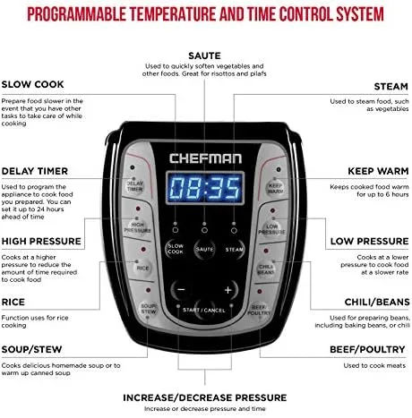 Chefman 2.5 Qt. Electric Multicooker, 9-in-1 Programmable Pressure Cooker, Prepare Dishes in an Instant, Aluminum Pot Multifunctional Slow Cooker, Rice Cooker/Steamer, Sauté, Soup Maker - Image 3