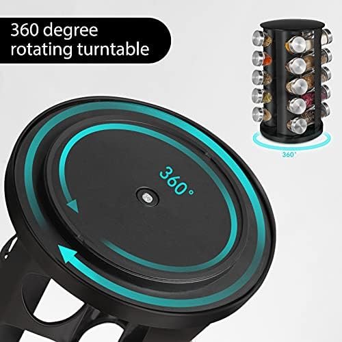 Baker Boutique Spice Rack, Spice Rack Organizer for Countertop, Rotating Spice Rack with Jars, Spinning Spice Rack Shelf, Revolving Spice Rack for Kitchen (Black) - Image 6