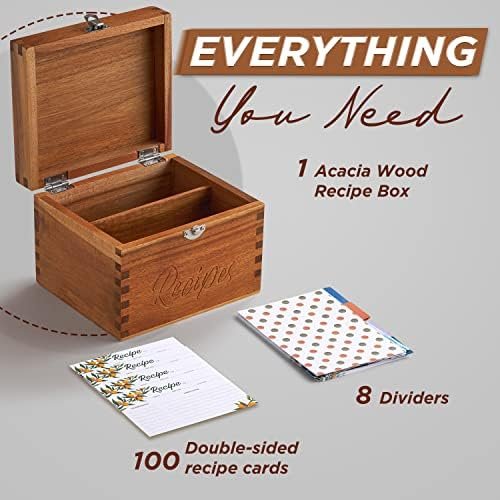 Tidita Acacia Wood Recipe Box with Cards - Blank Recipe Box Wooden Set Come with 100 4x6 Recipe Cards, 8 Dividers. Perfect Recipe Organizer (Acacia Wood) - Image 4