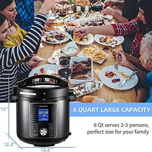 Transonic OPA160 Pressure Cooker Air Fryer Combo, 6 Quart 1500W Multi Cooker , All in 1 Pressure Cooker with Air Fryer Lid, Large LED Display, Black Metallic - Image 7