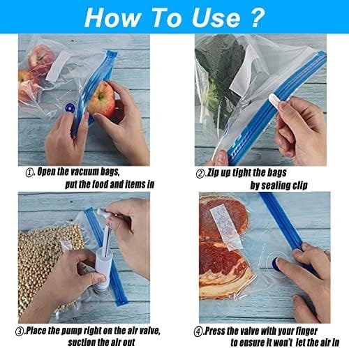 Sous Vide Bags 30 Vacuum Sealer Reusable BPA Free Food Bags 3 Sizes Vacuum Zipper Bags 4 sealing clips 4 sous vide bag clips 1 hand Pump Joule Cookers Anova Food Storage Preservation - Image 5