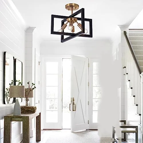 Minyuco Semi-Flush Mount Ceiling Light - Modern Industrial Light Fixture Black and Gold,4-Light Candelabra Lighting Ceiling Lamp for Kitchen Foyer Entryway Hallway Bedroom Closet - Image 3