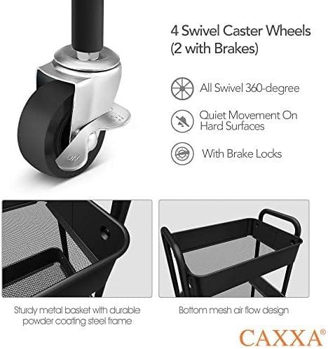 CAXXA 3-Tier Rolling Metal Storage Organizer - Mobile Utility Cart, Kitchen Cart with Caster Wheels (Black) - Image 4