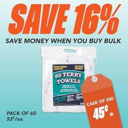 Arkwright TT60 White Terry Mop Towels Bulk - (Pack of 60) Absorbent and Quick Drying Cotton Cleaning Rags for Kitchen, Auto Shops, and Bar, 14 x 17 in, White - Image 3