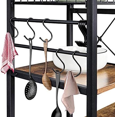 Yaheetech 4-Tier Kitchen Baker's Rack, Coffee Bar Microwave Stand Cart with Wire Basket & 6 Side Hooks, Kitchen Organizer Shelf for Spices/Utensils Foods, Rustic Brown - Image 8