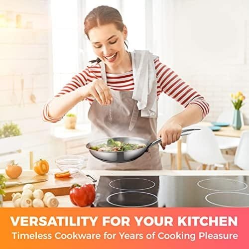 Mueller DuraClad Tri-Ply Stainless Steel 8-Inch Fry Pan with Lid, Extra Strong Cookware, 3-layer Bottom, Even Heat Distribution, Ergonomic and EverCool Stainless Steel Handle - Image 8