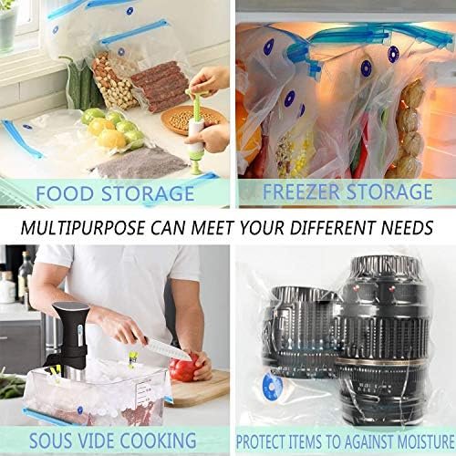 Sous Vide Bags 20pack Reusable Vacuum Food Storage Bags with 3 Sizes Vacuum Food Bags,1 Hand Pump,4 Sealing Clips for Food Storage and Sous Vide Cooking (Blue Kit) - Image 5