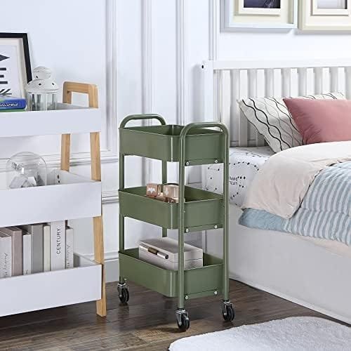 SunnyPoint 3-Tier Delicate Compact Rolling Metal Storage Organizer - Mobile Utility Cart Kitchen/Under Desk Cart with Caster Wheels (Army, Compact (15.5" X 26.8" X 10.27")) - Image 4