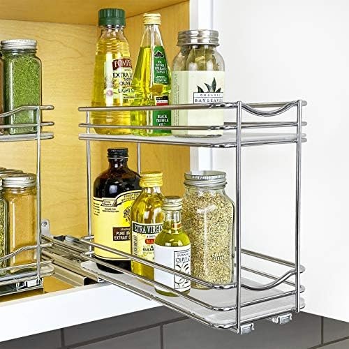 LYNK PROFESSIONAL® Pull Out Spice Rack Organizer for Cabinet - Lifetime Limited Warranty - Slide Out Rack - 4-1/4 inch Wide Sliding Spice Organizer Shelf - Double, Chrome - Image 7