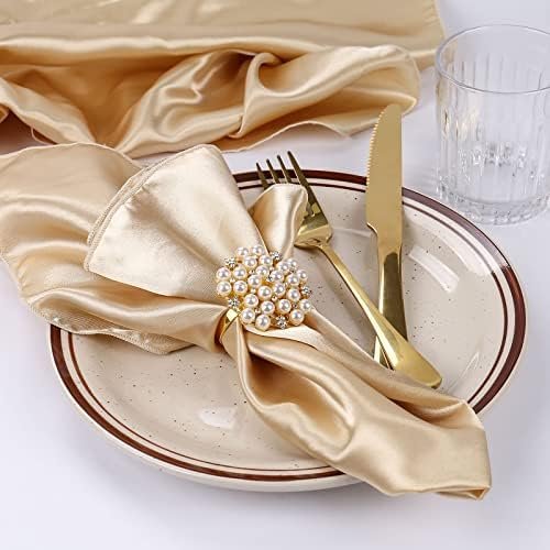 Elegant Pearls Napkin Rings Set of 12,Napkin Holder Ring Metal Buckles for Table Setting Decor at Thanksgiving,Christmas,Valentine's,Wedding,Parties,Holiday-Gold Ring White Pearls Bling Rhinestones. - Image 5