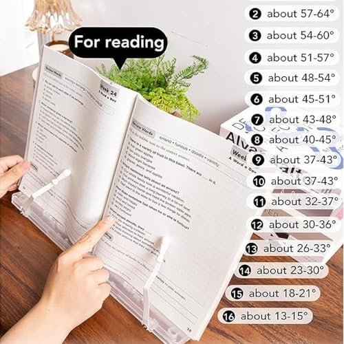 Acrylic Book Stand,Book Stand Ajustable,Book Display Stand with Pen Slot Foldable Desktop Handsfree Book Holder for Reading Writing Drawing Cookbook Clear with Page Clips - Image 10