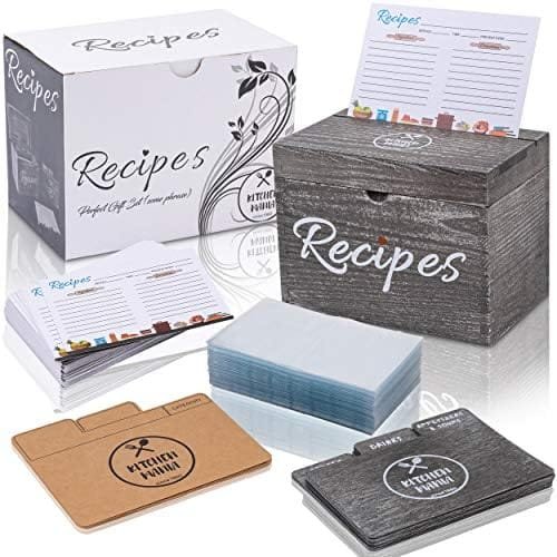 KitchenMania Wood Recipe Box with Cards,Wood Dividers 4x6 Vintage Style Set,100 Double Sided Recipe Cards,100 Recipe Card Protectors, Gift for Grandma Mom Women Wedding Bridal Shower Rustic Black - Image 2