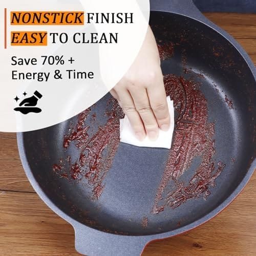 Non Stick Frying Pan with Lid, 11 IN 100% PFOA Free Saute Pan for Cooking, 5 Quart Food Grade Aluminum Chef Pan for Kitchen, Gas, Stove Top, Induction Deep Pan Easy to Clean, Large Skillet for Gift - Image 4