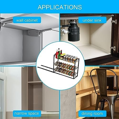 Pull Out 3-Tier Spice Rack - Sliding Organizer for Kitchen Cabinets, Under Sink Shelf, Slide Out Racks for Storage, Cabinet Organization in Kitchen, Heavy Duty Slide Out Seasoning Kitchen Organizer. - Image 7