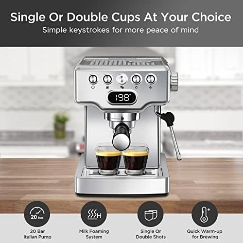 Geek Chef Espresso Machine 20 Bar, Espresso Coffee Maker with Fast Heating Automatic, Latte & Cappuccino Maker with Milk Frother Steam Wand, 1.8L Water Tank, Temperature Display, Stainless Steel - Image 4