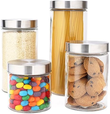 EatNeat 4 Piece Beautiful Glass Kitchen Canisters with Stainless Steel Lids - Premium Glass Food Storage Containers, Versatile Cereal, Flour, Coffee, Snacks Container Jars for Kitchen Organization - Image 2