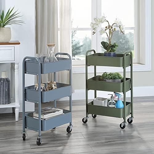 SunnyPoint 3-Tier Delicate Compact Rolling Metal Storage Organizer - Mobile Utility Cart Kitchen/Under Desk Cart with Caster Wheels (Army, Compact (15.5" X 26.8" X 10.27")) - Image 6