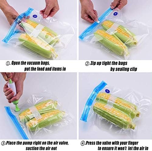 Sous Vide Bags 20pack Reusable Vacuum Food Storage Bags with 3 Sizes Vacuum Food Bags,1 Hand Pump,4 Sealing Clips for Food Storage and Sous Vide Cooking (Blue Kit) - Image 4