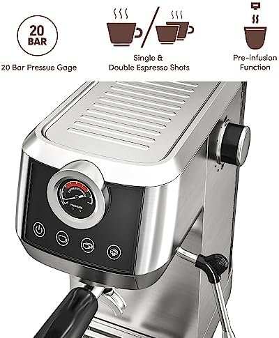 wirsh Espresso Machine, 20 Bar Espresso Maker with Plastic Free Portafitler and Steamer for Latte and Cappuccino,Expresso Coffee Machine with Pressure Gauge,Touch Screen (Home Barista Plus) - Image 6