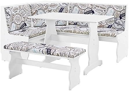 Riverbay Patio Conversation Indoor 3 Piece Kitchen Corner Nook Table Booth Bench Breakfast Dining Set in White - Image 2