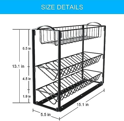 Pull Out 3-Tier Spice Rack - Sliding Organizer for Kitchen Cabinets, Under Sink Shelf, Slide Out Racks for Storage, Cabinet Organization in Kitchen, Heavy Duty Slide Out Seasoning Kitchen Organizer. - Image 6