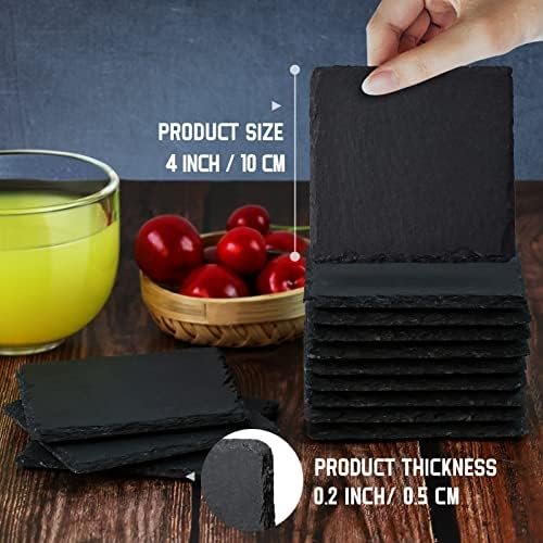 Slate Drink Coasters with Metal Holder, GOH DODD 4 Inch 8 Pieces Black Stone Coasters Bulk Cup Coaster Set for Bar Kitchen Home Apartment, Square - Image 3