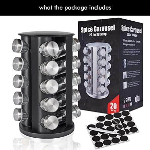 Baker Boutique Spice Rack, Spice Rack Organizer for Countertop, Rotating Spice Rack with Jars, Spinning Spice Rack Shelf, Revolving Spice Rack for Kitchen (Black) - Image 9