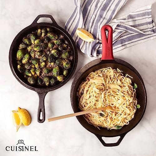 Cuisinel Cast Iron Skillet + Lid - 2-In-1 Multi Cooker - Deep Pot + Frying Pan - 3-Qt Dutch Oven - Pre-Seasoned Oven Safe Cookware - Indoor/Outdoor - Grill, Stovetop, Induction Safe - Great for Bread - Image 6