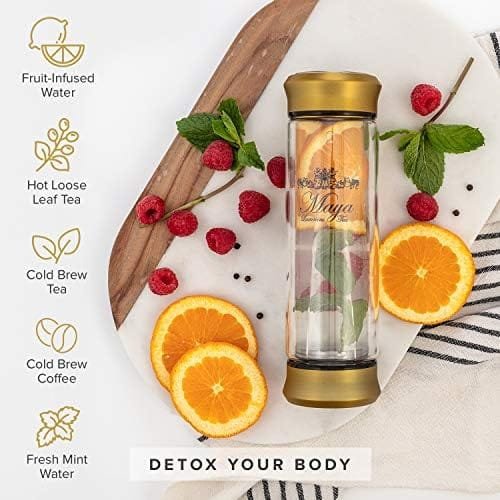 Tea Infuser Bottle by Maya Luxurious - Leakproof Double Wall Glass Travel Tea Mug with Stainless Steel Filter - BPA Free Tea Tumbler + Strainer for Loose Leaf Tea - Image 9