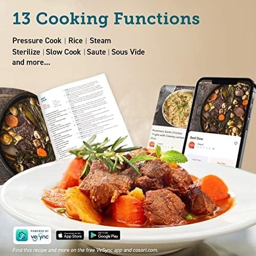COSORI Electric Pressure Cooker 6 Quart, 9-in-1 Instant Multi Cooker, 13 Presets, Rice Slow Sauté, Sous Vide, Sterilizer, Recipes, 1100W, Stainless Steel, Olla de Presion Electrica Multiuso - Image 6