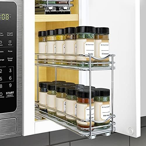 LYNK PROFESSIONAL® Pull Out Spice Rack Organizer for Cabinet - Lifetime Limited Warranty - Slide Out Rack - 4-1/4 inch Wide Sliding Spice Organizer Shelf - Double, Chrome - Image 3