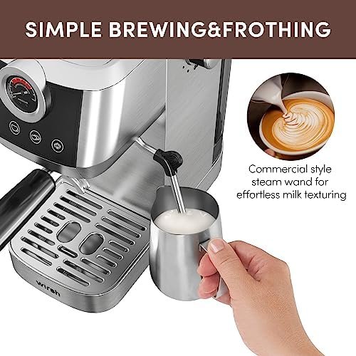 wirsh Espresso Machine, 20 Bar Espresso Maker with Plastic Free Portafitler and Steamer for Latte and Cappuccino,Expresso Coffee Machine with Pressure Gauge,Touch Screen (Home Barista Plus) - Image 7