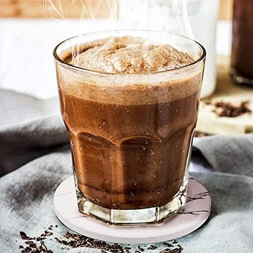 Coasters for Drinks, Absorbent Ceramic Stone Coasters Set with Metal Holder Stand, Cork Base, Marble Surface Pattern, Cups Place Mats for Home Decor, Set of 6 - White - Image 8