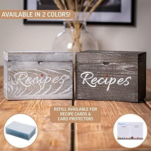 KitchenMania Wood Recipe Box with Cards,Wood Dividers 4x6 Vintage Style Set,100 Double Sided Recipe Cards,100 Recipe Card Protectors, Gift for Grandma Mom Women Wedding Bridal Shower Rustic Black - Image 9