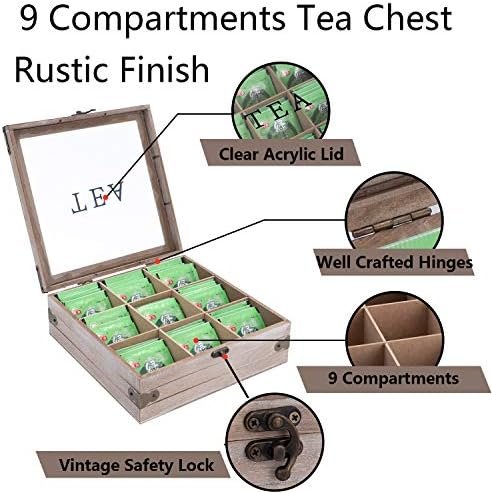 handrong Wooden Tea Box Organizer Wood Tea Storage Box Chest Rustic Tea Bag Holder Rack Storage Container Tea Caddy for Coffee Tea Sugar Sweeteners Creamers Drink Pods Packets (Gray) - Image 6