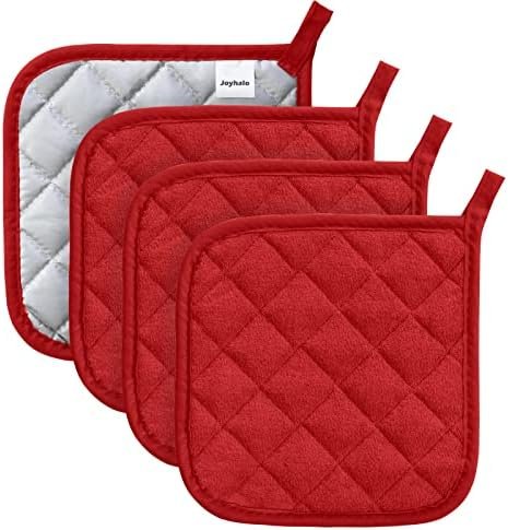 Joyhalo 4 Pack Pot Holders for Kitchen Heat Resistant Pot Holders Sets Oven Hot Pads Terry Cloth Pot Holders for Cooking Baking - Image 2