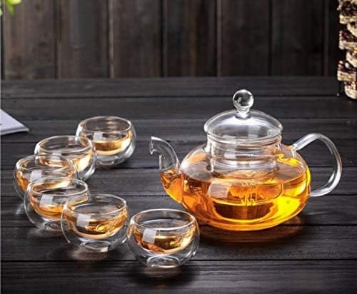 Glass Teapot Set, 27OZ/800ML Stovetop Safe Glass Tea Kettle with 6 Small Double Wall Tea Cups & Loose Tea Infuser & Tea Warmer, Microwave & Dishwasher Safe Tea Maker, Blooming Tea Gift Set For Women - Image 8