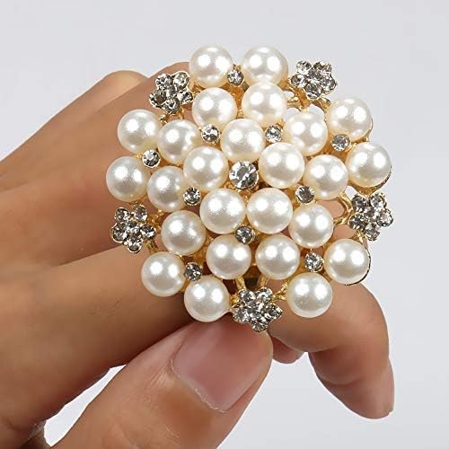 Elegant Pearls Napkin Rings Set of 12,Napkin Holder Ring Metal Buckles for Table Setting Decor at Thanksgiving,Christmas,Valentine's,Wedding,Parties,Holiday-Gold Ring White Pearls Bling Rhinestones. - Image 7