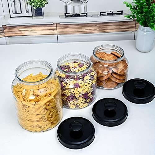 Clear Glass Kitchen Canister Set, Cookie Jar, Food Storage Container, Bathroom Jar with Metal Airtight Lid (Black) - Image 10