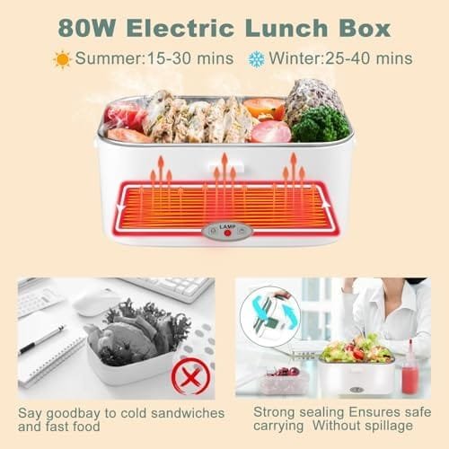 Electric Heater Lunch Box High Power 80W,1.8L Larger Capacity Self-Heating Lunch Boxes for Adults,3 In 1 Portable Food Warmer 12V/24V/110-230V, Suitable for Car,Truck,Work,Office,Travel,Home. - Image 3
